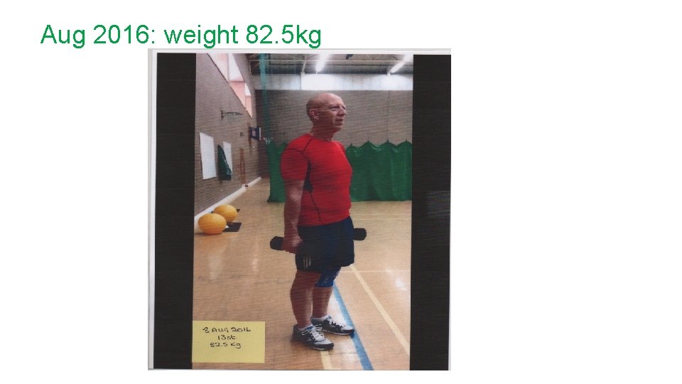 Aug 2016: weight 82. 5 kg 