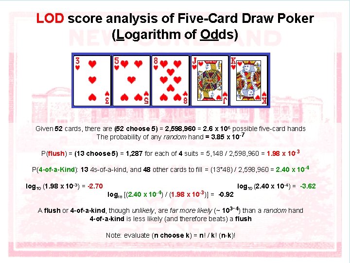 LOD score analysis of Five-Card Draw Poker (Logarithm of Odds) Given 52 cards, there