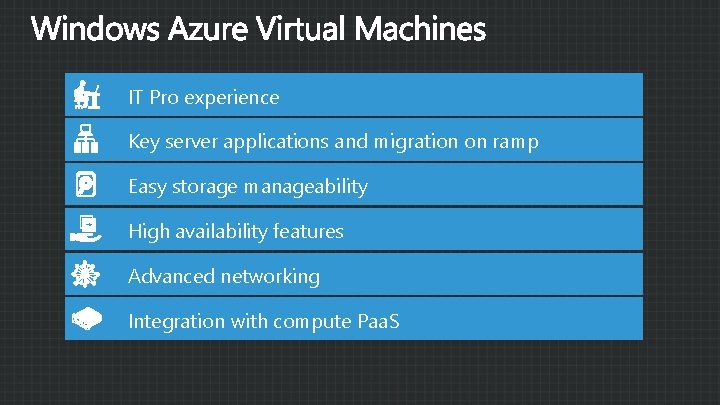 IT Pro experience Key server applications and migration on ramp Easy storage manageability High