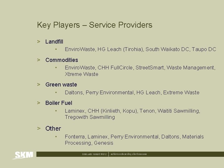 Key Players – Service Providers > Landfill • Enviro. Waste, HG Leach (Tirohia), South