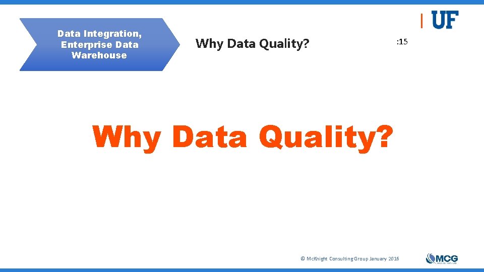 Data Integration, Enterprise Data Warehouse Why Data Quality? : 15 Why Data Quality? ©