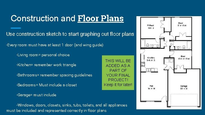 Construction and Floor Plans Use construction sketch to start graphing out floor plans -Every