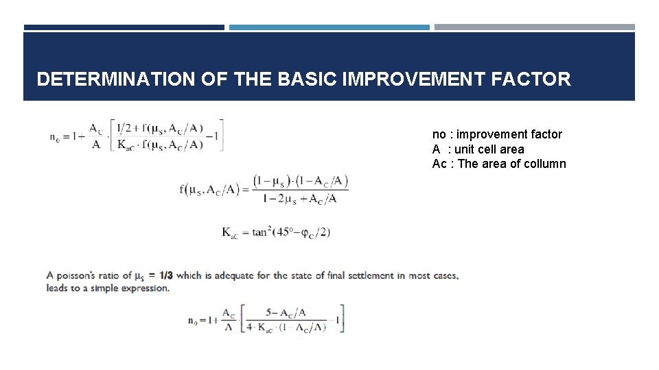 DETERMINATION OF THE BASIC IMPROVEMENT FACTOR no : improvement factor A : unit cell