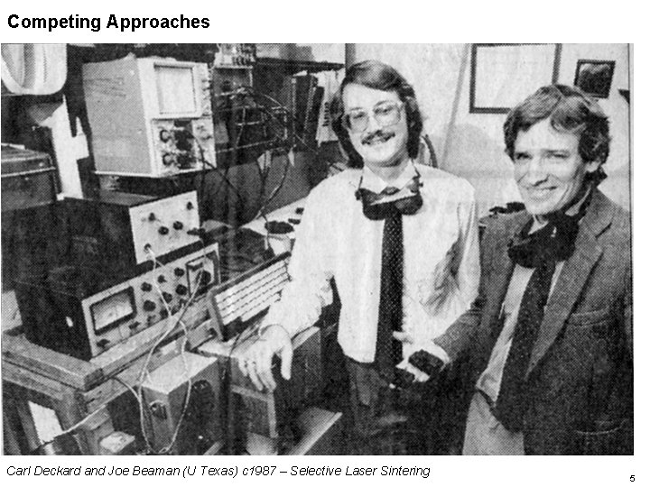 Competing Approaches Carl Deckard and Joe Beaman (U Texas) c 1987 – Selective Laser