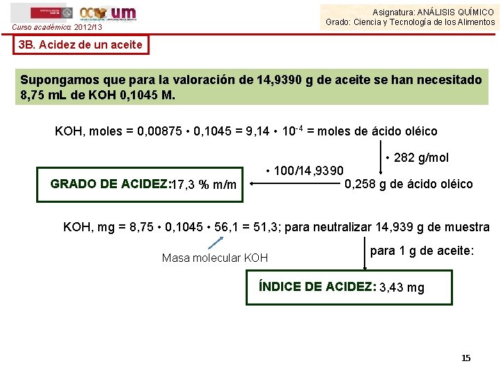 Asignatura: ANÁLISIS QUÍMICO Grado: Ciencia y Tecnología de los Alimentos Curso académico: 2012/13 3