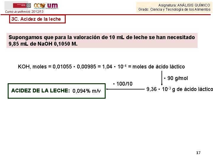 Asignatura: ANÁLISIS QUÍMICO Grado: Ciencia y Tecnología de los Alimentos Curso académico: 2012/13 3