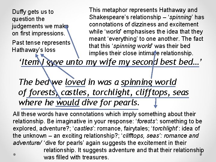Duffy gets us to question the judgements we make on first impressions. Past tense