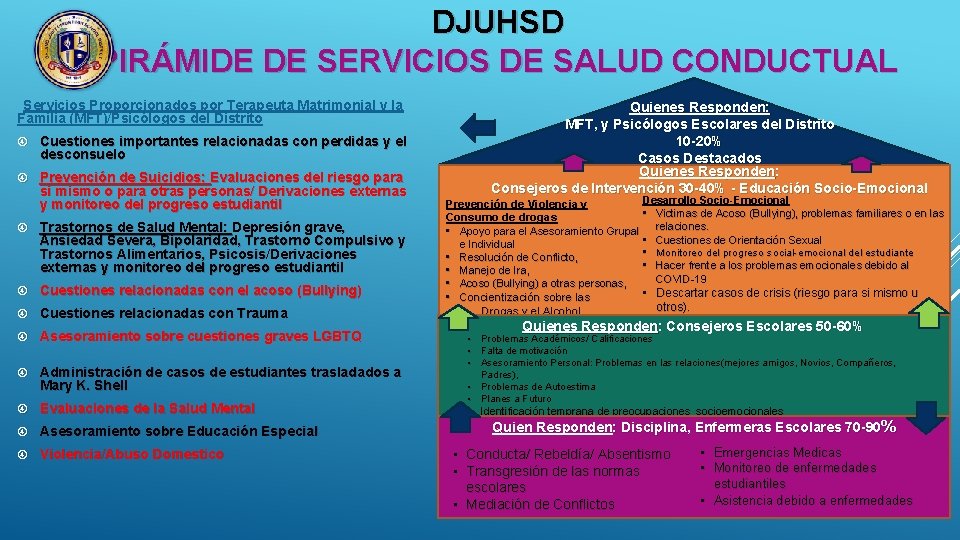 DJUHSD PIRÁMIDE DE SERVICIOS DE SALUD CONDUCTUAL Servicios Proporcionados por Terapeuta Matrimonial y la