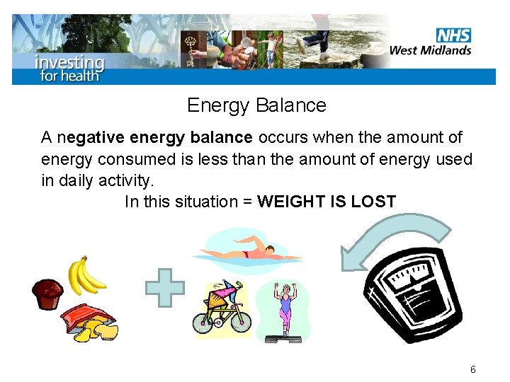 Energy Balance A negative energy balance occurs when the amount of energy consumed is