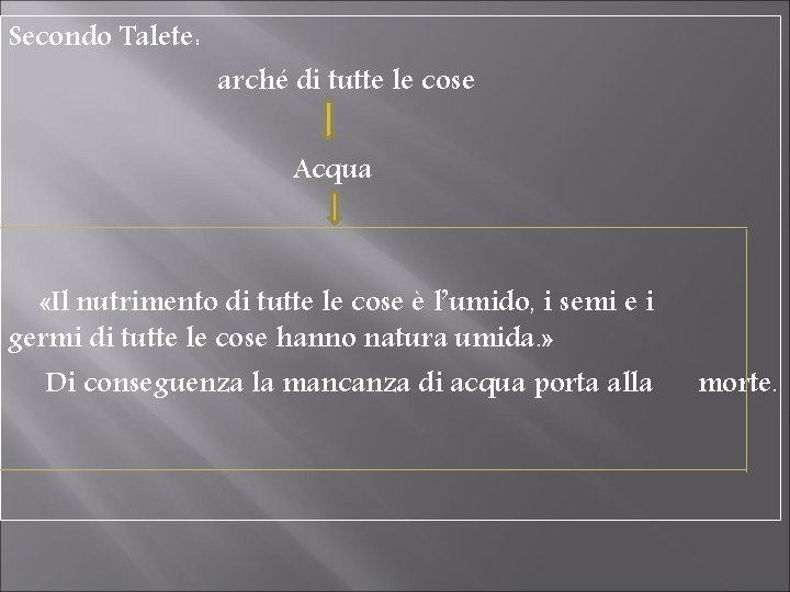 Secondo Talete: arché di tutte le cose Acqua «Il nutrimento di tutte le cose