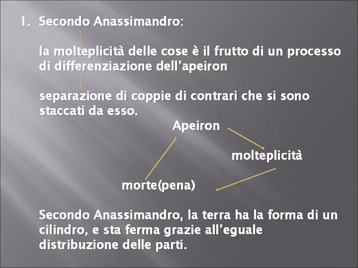 1. Secondo Anassimandro: la molteplicità delle cose è il frutto di un processo di