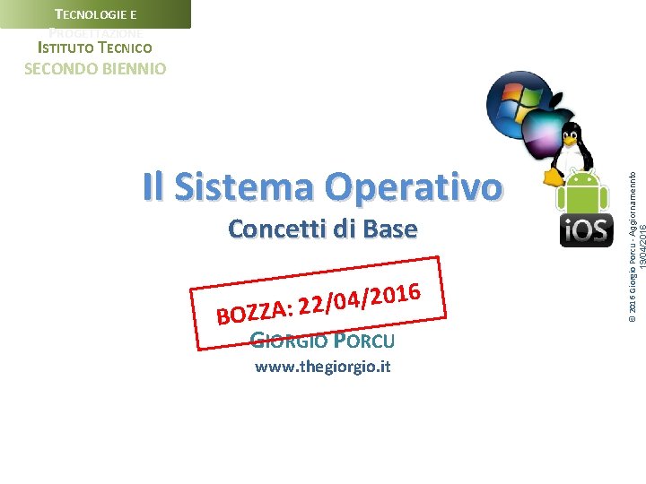 TECNOLOGIE E PROGETTAZIONE Il Sistema Operativo Concetti di Base 6 1 0 2 /
