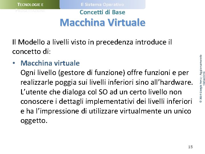 TECNOLOGIE E PROGETTAZIONE Il Sistema Operativo Concetti di Base Il Modello a livelli visto