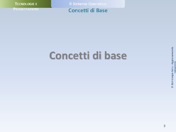 Il Sistema Operativo Concetti di Base © 2016 Giorgio Porcu - Aggiornamennto TECNOLOGIE E