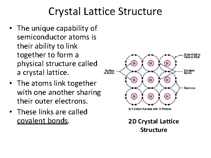 Crystal Lattice Structure • The unique capability of semiconductor atoms is their ability to