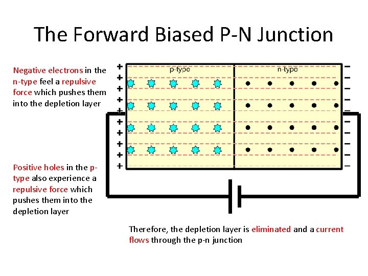 The Forward Biased P-N Junction Negative electrons in the n-type feel a repulsive force