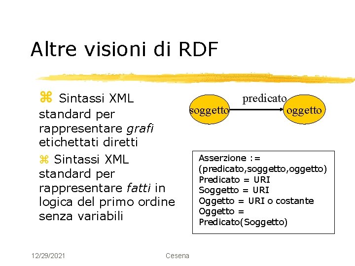 Altre visioni di RDF z Sintassi XML standard per rappresentare grafi etichettati diretti z