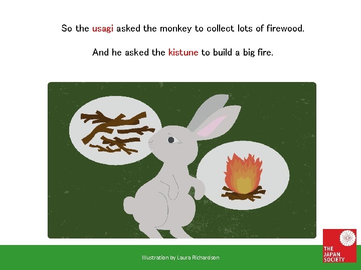 So the usagi asked the monkey to collect lots of firewood. And he asked