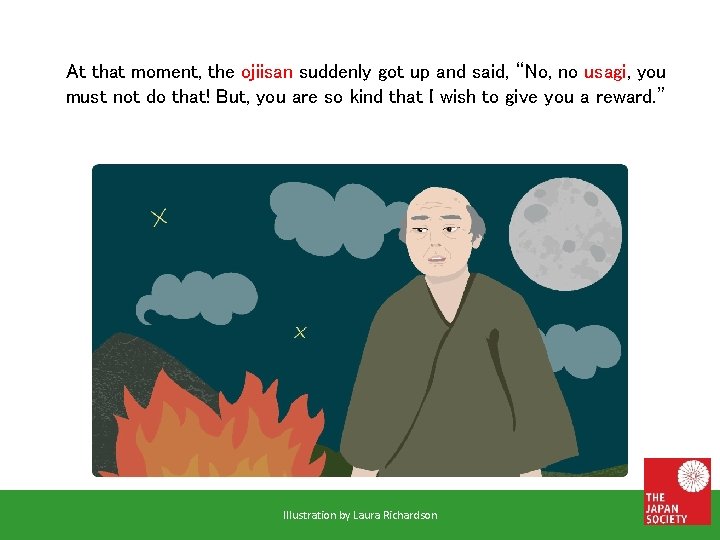 At that moment, the ojiisan suddenly got up and said, “No, no usagi, you