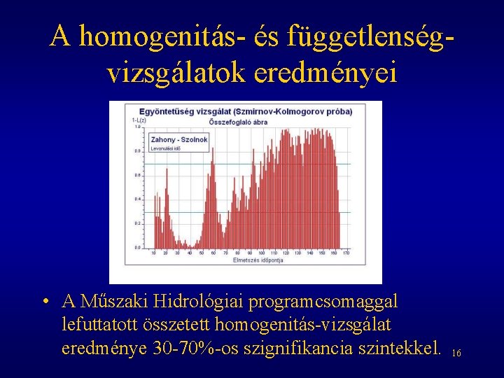 A homogenitás- és függetlenségvizsgálatok eredményei • A Műszaki Hidrológiai programcsomaggal lefuttatott összetett homogenitás-vizsgálat eredménye