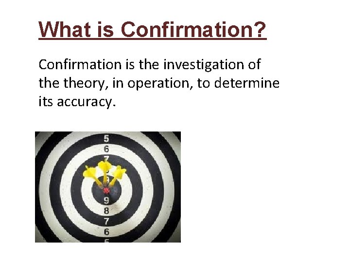 What is Confirmation? Confirmation is the investigation of theory, in operation, to determine its