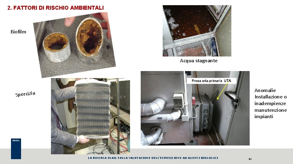 2. FATTORI DI RISCHIO AMBIENTALI Biofilm Acqua stagnante Anomalie Installazione o inadempienze manutenzione impianti