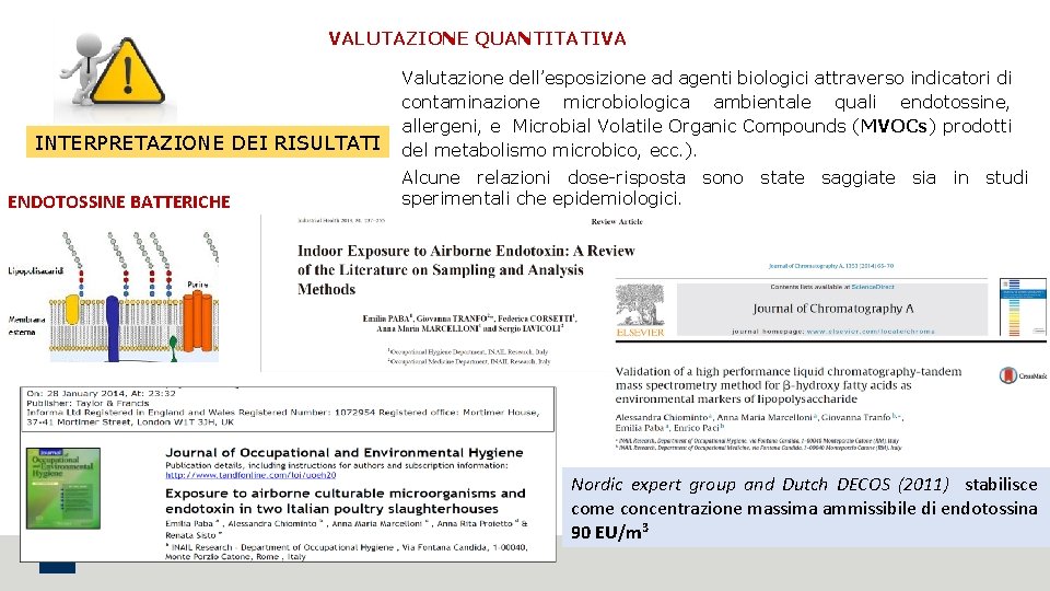 VALUTAZIONE QUANTITATIVA INTERPRETAZIONE DEI RISULTATI ENDOTOSSINE BATTERICHE Valutazione dell’esposizione ad agenti biologici attraverso indicatori