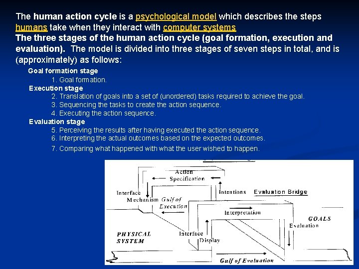 The human action cycle is a psychological model which describes the steps humans take