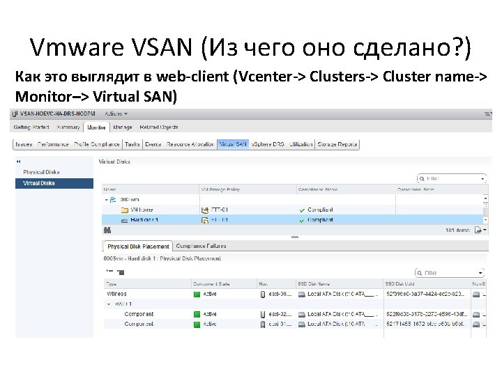 Vmware VSAN (Из чего оно сделано? ) Как это выглядит в web-client (Vcenter-> Clusters->