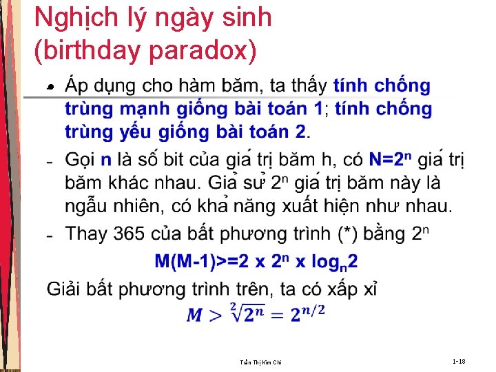 Nghịch lý ngày sinh (birthday paradox) • Trần Thị Kim Chi 1 -18 