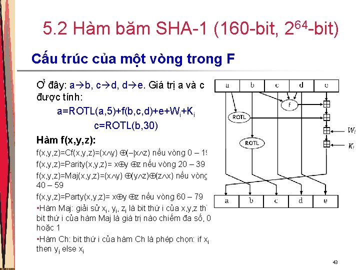 5. 2 Hàm băm SHA-1 (160 -bit, 264 -bit) Cấu trúc của một vòng