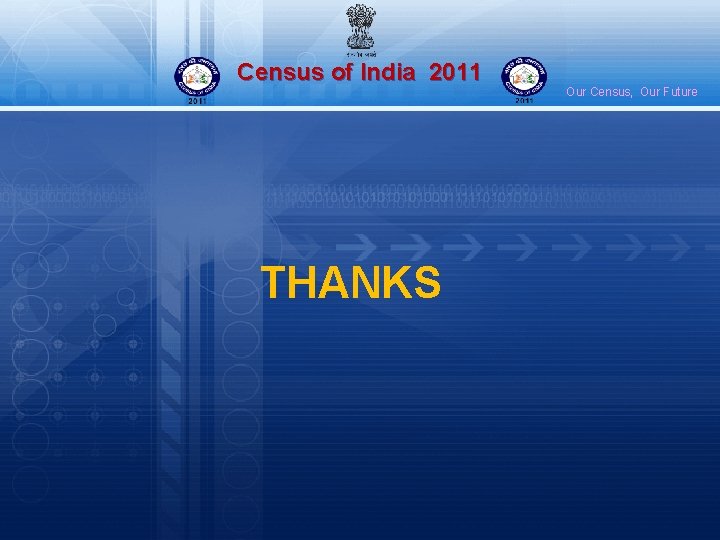 Census of India 2011 THANKS Our Census, Our Future 