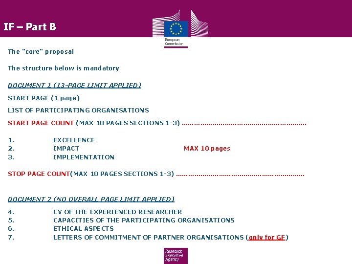 IF – Part B The "core" proposal The structure below is mandatory DOCUMENT 1