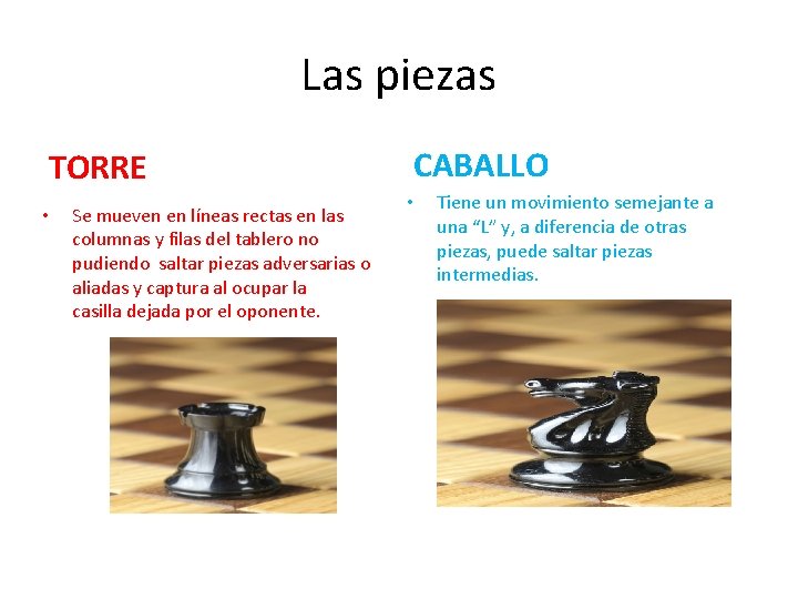 Las piezas TORRE • Se mueven en líneas rectas en las columnas y filas Las piezas TORRE • Se mueven en líneas rectas en las columnas y filas