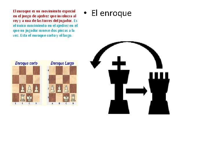 El enroque es un movimiento especial en el juego de ajedrez que involucra al El enroque es un movimiento especial en el juego de ajedrez que involucra al