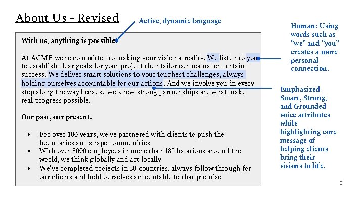 About Us - Revised Active, dynamic language With us, anything is possible. At ACME