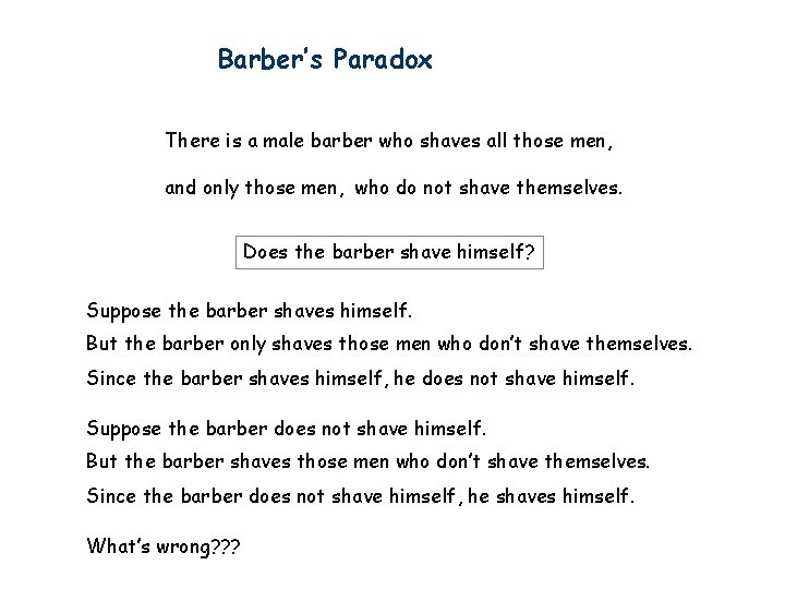 Barber’s Paradox There is a male barber who shaves all those men, and only