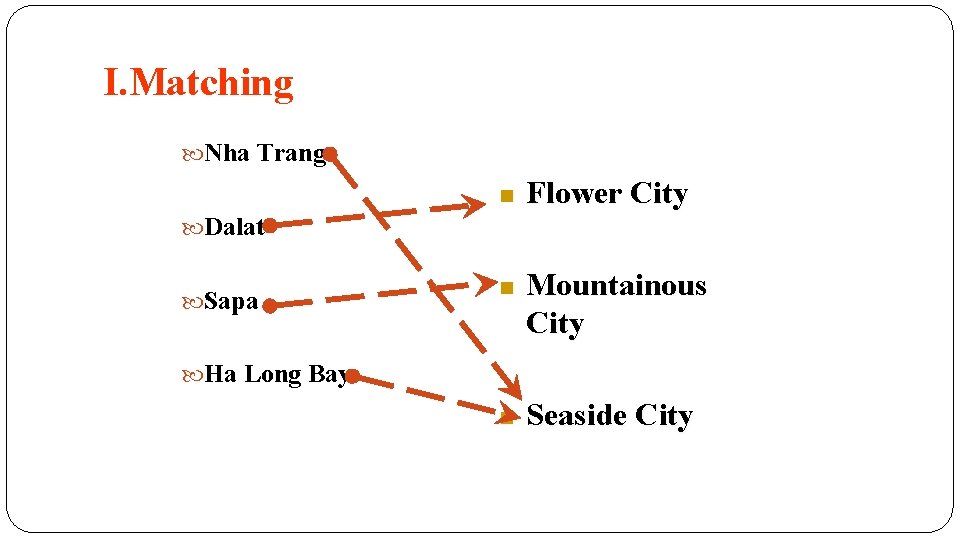 I. Matching Nha Trang n Flower City Dalat Sapa n Mountainous City Ha Long