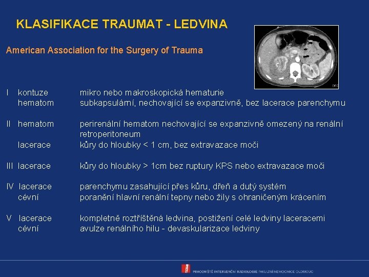 KLASIFIKACE TRAUMAT - LEDVINA American Association for the Surgery of Trauma I kontuze hematom