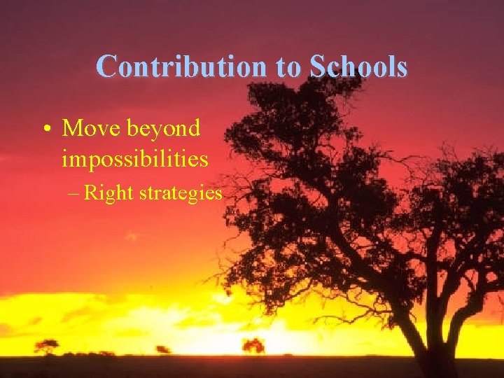 Contribution to Schools • Move beyond impossibilities – Right strategies 