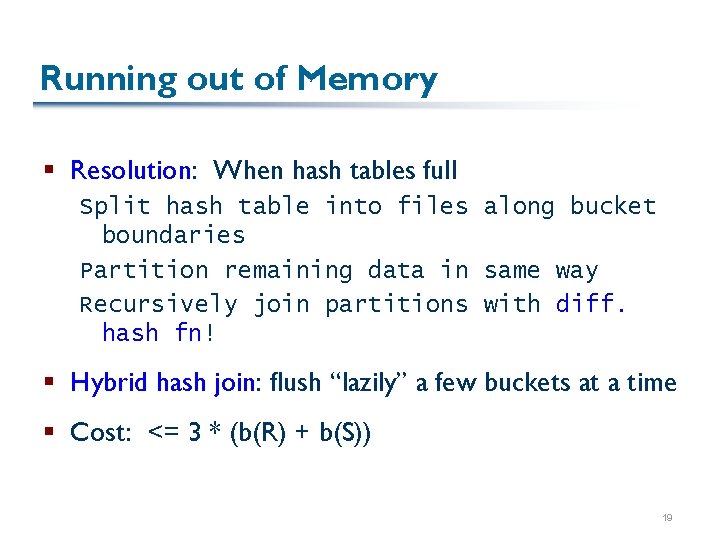 Running out of Memory § Resolution: When hash tables full Split hash table into