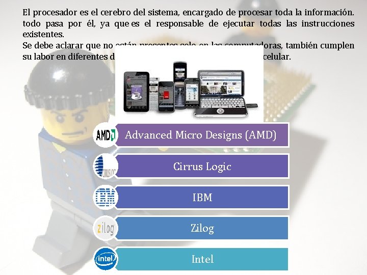 El procesador es el cerebro del sistema, encargado de procesar toda la información. todo