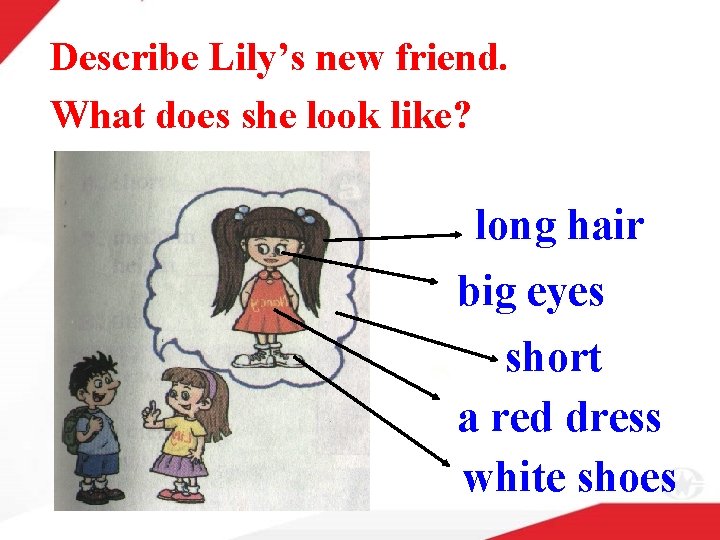 Describe Lily’s new friend. What does she look like? long hair big eyes short