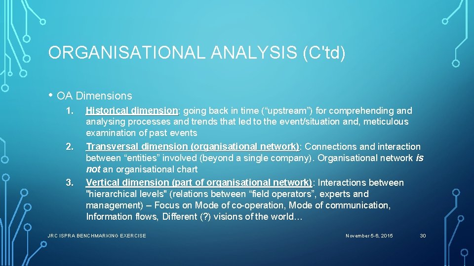ORGANISATIONAL ANALYSIS (C'td) • OA Dimensions 1. 2. 3. Historical dimension: dimension going back