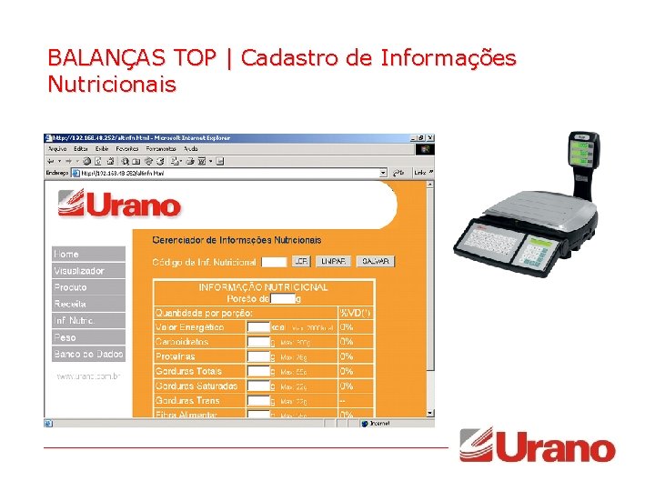 BALANÇAS TOP | Cadastro de Informações Nutricionais 