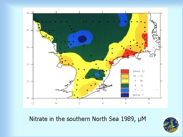 Nitrate in the southern North Sea 1989, µM 