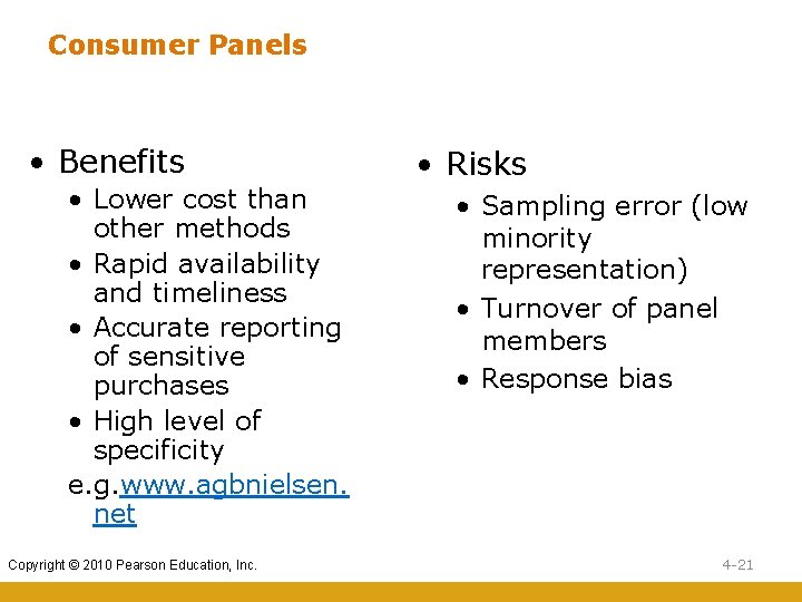 Consumer Panels • Benefits • Lower cost than other methods • Rapid availability and