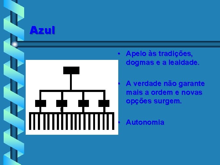 Azul • Apelo às tradições, dogmas e a lealdade. • A verdade não garante