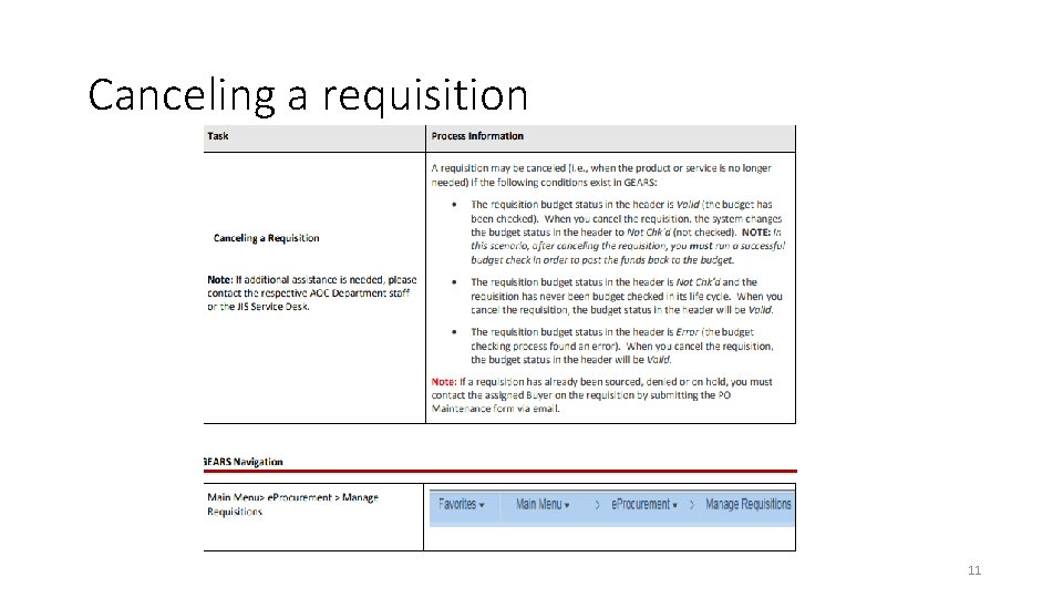 Canceling a requisition 11 Canceling a requisition 11