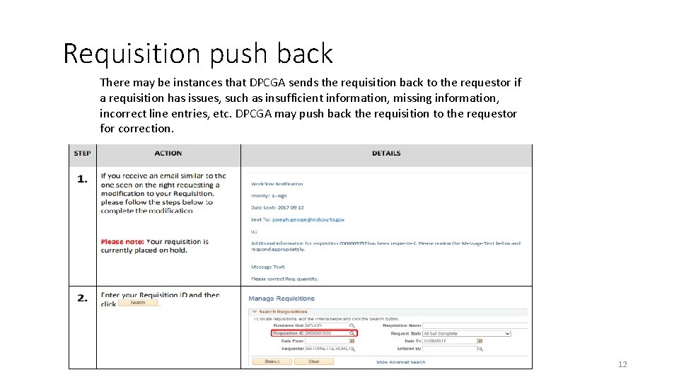Requisition push back There may be instances that DPCGA sends the requisition back to Requisition push back There may be instances that DPCGA sends the requisition back to